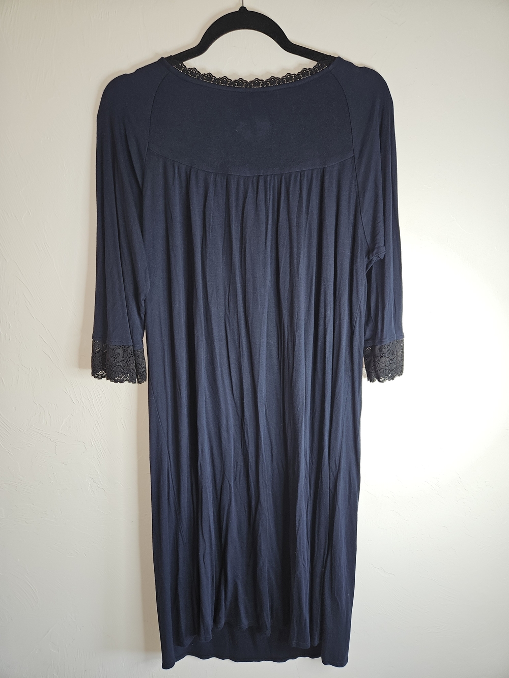 Eileen West Women's Navy Blue Lace-Trim Nightgown Large Sleep House Dress - Picture 7 of 9